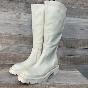 ALDO Loryn Womens Ivory Leather Chunky Platform Knee High Boots Size 10‎